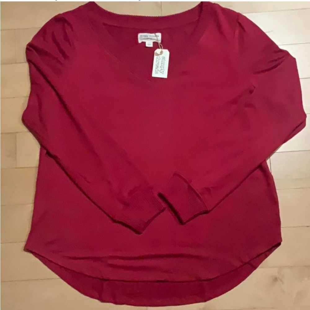 NWT Simply Threads Super Soft Red V-Neck Oversized Top